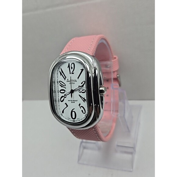 Activa Swiss Quartz Watch Oval 37mm Pink Strap 30M WR New Battery Womens Classic - Picture 2 of 10